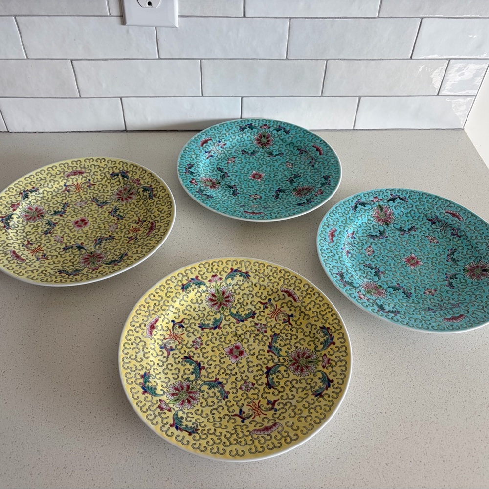 1960’s Vintage Chinese Porcelain Jingdezhen 10” Dinner Plate set of two yellow